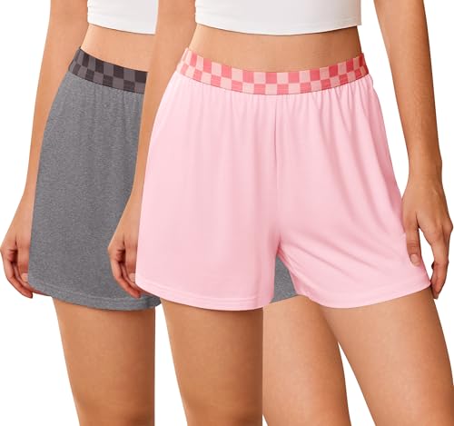 Image of Ekouaer Womens 2 Pack Pajama Shorts 2026 Comfy Elastic Waist Sleep Shorts Bamboo Viscose Soft Pj Bottoms with Pockets