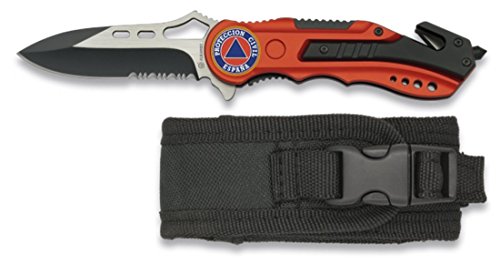 Albainox 19626GR1015 - Navaja Roja Seguridad Proteccion Civil, Mango de Aluminio, Hoja con Sierra de 6.5 cm, Incluye Punta Rompevidrio y Cutter...