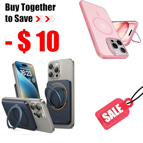 TORRAS Lstand iPhone 15 Pro Max Case Pink & Magsafe Power Bank Black