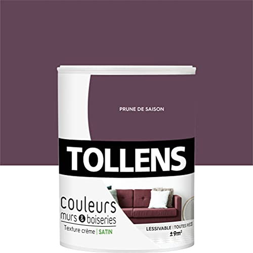 TOLLENS - Peinture Couleurs - Murs et Boiseries - Toutes pièces - Ultra résistante - Satin - Prune - 0,75L = 9m2