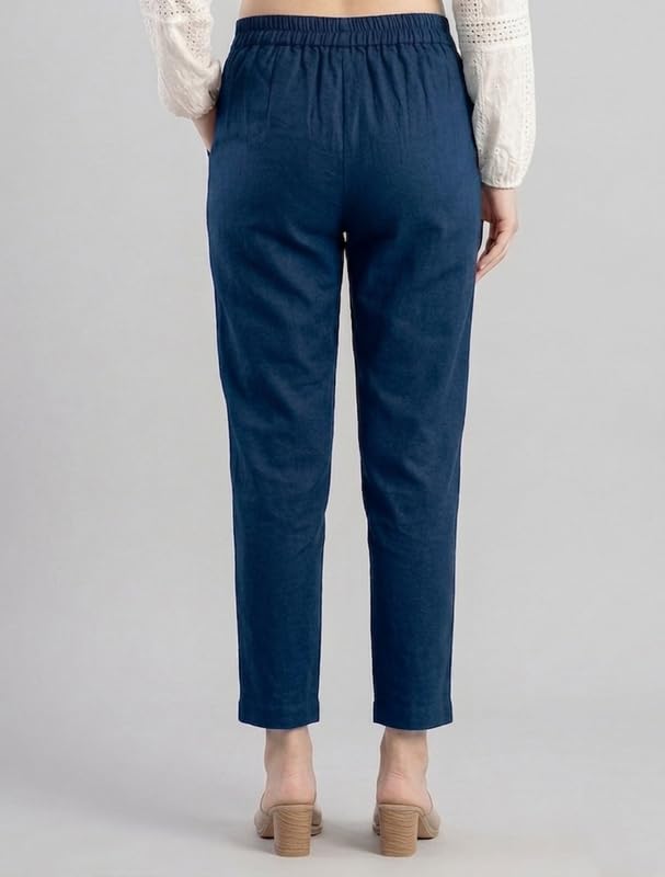 Image of Solid Cotton Woman Trousers Pants Regular Fit Kurti Pant with Drawstring Daily Office Formal Casual Use