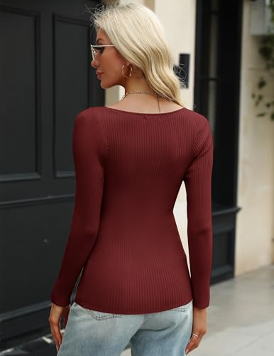 Image of Zeagoo Sweaters for Women Fall Long Sleeve V Neck Sexy Ribbed Knit Sweater Slim Fit Solid Basic Casual Tops