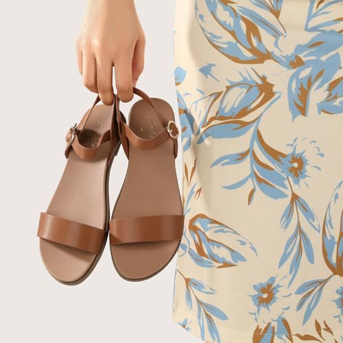 Ankis Black White Brown Tan Flat Sandals for Ladies 2025,Summer season Seaside Costume Sandals for Ladies,Ladies's Strolling Sandals Dressy Open Toe Comfy - Image 4