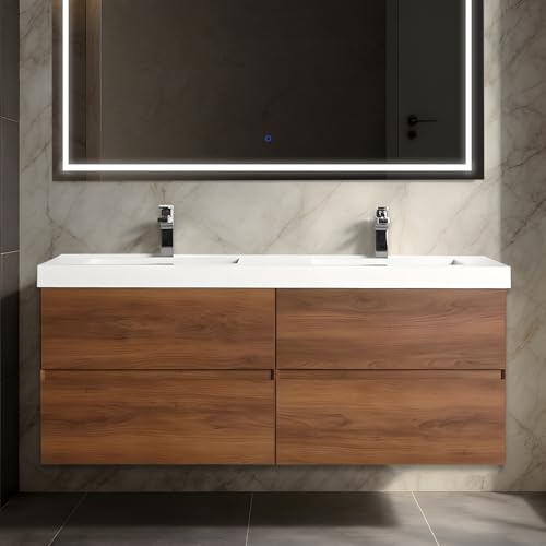 Blossom 48 Inch Double Sink Bathroom Vanity, All Wood Wall