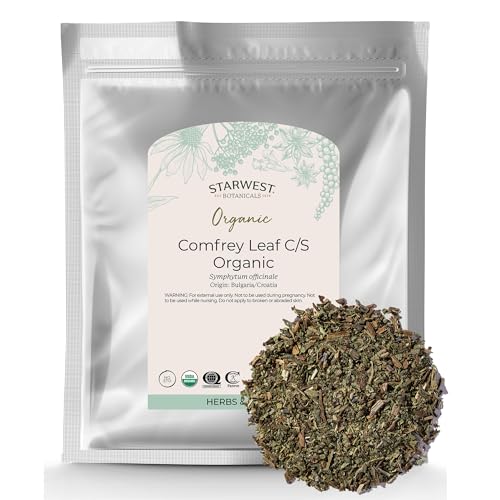 Starwest Botanicals Organic Comfrey Leaf Cut and Sifted - Dried Comfrey Plant for Hair, Oil, Skin Salves, and Topical Application, Certified Kosher, Non-GMO - Bulk 1 lb Bag