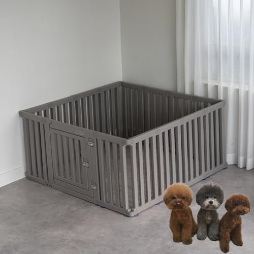 abaskdesign ペットサークル 犬用サークル ブラック グレージュ ホワイト フェンス 高さ60cm ゲート 18枚＋扉 犬 猫 うさぎ 室内 オシャレ モダン モノトーン 軽量 プラスチック 洗える ペットケージ 犬 猫 おしゃれ 10枚＋扉(96cm×96cm) 14枚＋扉 (156cm×96cm) (グレージュ, 長方形, 14枚＋扉)
