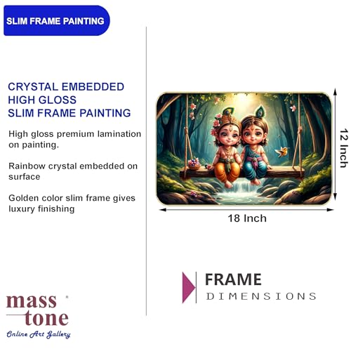 Image of Masstone Radha Krishna Crystal Embedded High Gloss Wall Painting, Golden Slim Frame, 45x30 Cm Wall Art for Living Room, Bedroom, Office & Home Decor (HG05)