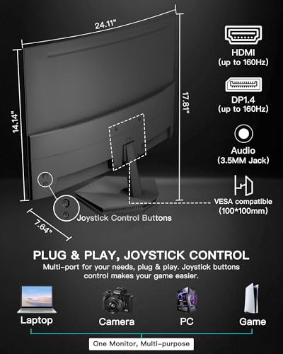 undefined SANSUI 27 Inch Curved 160Hz Gaming Monitor, 1500R Curved Computer Gaming Monitor FHD 1080P, 4000:1, 110% sRGB, FPS/RTS, 1Ms MPRT|FreeSync|HDR|Low Blue Light|HDMI DP| VESA Support, HDMI Cable Incl. の商品画像 7