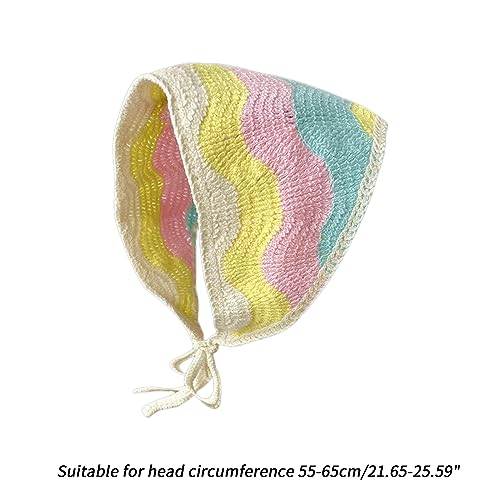 Knitted Stripe Triangle Scarf Lovely Crochet Hair Kerchief Tie Back Stripe Pattern Elegant Turban For Girls Photo Props3