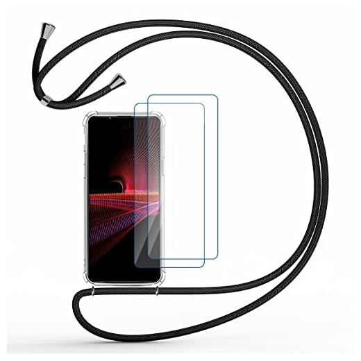 Skal Snodd Kompatibel med SONY Xperia 1 III, Halsband Mobilskal Anti Gul Transparent Silikon Fodral Färg Necklace Lanyard Case Klar Mjuk TPU Bumper Stöttålig Skyddsskal, Svart