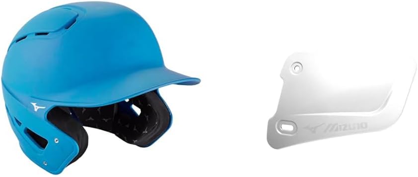 Bundle of Mizuno B6 Baseball Batting Helmet - Solid Color | Light Blue | Mens | Large/Extra Large (LXL) + Mizuno Batters Face Protector, White, Left Hand Batter