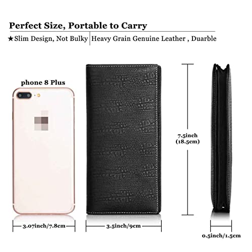 Men's Genuine Leather Multi-Card Long Bifold Wallet For Checkbook Black4