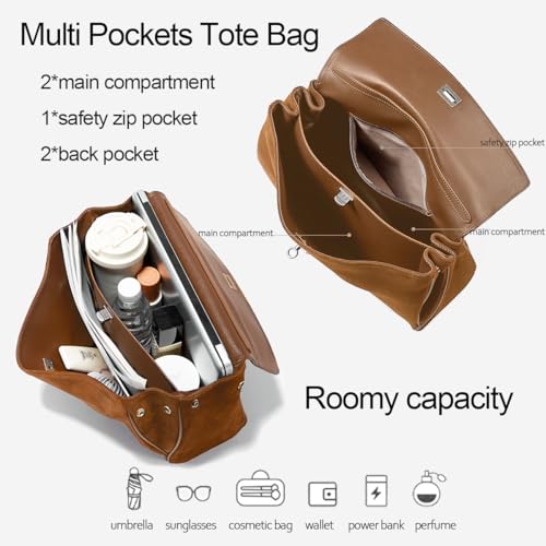 Bolsa tote de gamuza para mujer con cuero suave miniatura 4