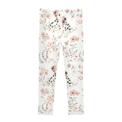 Vdsrup Girls Leggings Pink Flowers Spot Dog Kids Length Leggings Pants Athletic Yoga Pants Toddler Tights Trousers 4T2