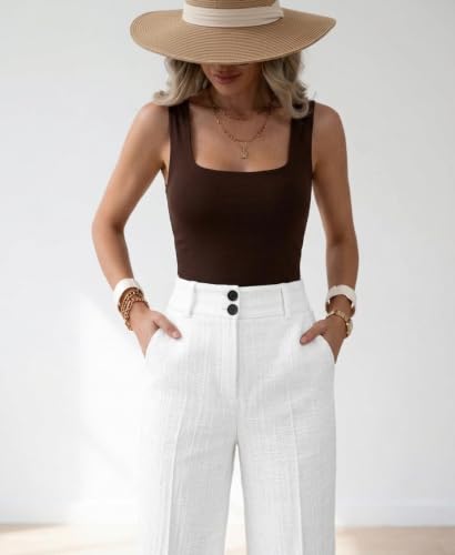 Image of TOPLOT High Waist Korean Trousers for Woman | Premium Wide Leg Palazzo Pant | Full Length with Dual Button & Elastic Band | Comfortable Office Wear & Business Casual Trouser (5272)