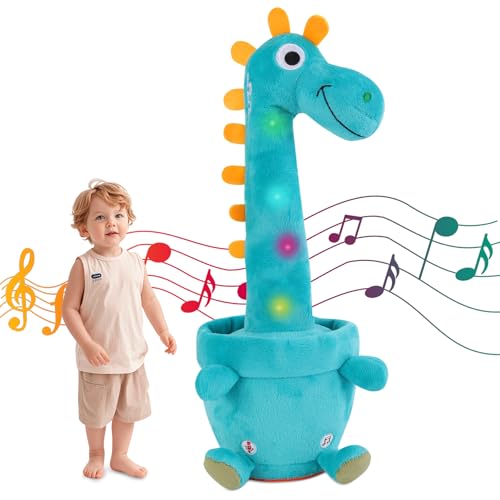 Image of LLUKEME Dancing Talking Giraffe Toy, Stuffed Animal Baby Toy Repeating What You Say, Glowing Musical Electronic Giraffe Gifts for Toddlers 1-3 Years Old (Dancing Dinosaur)