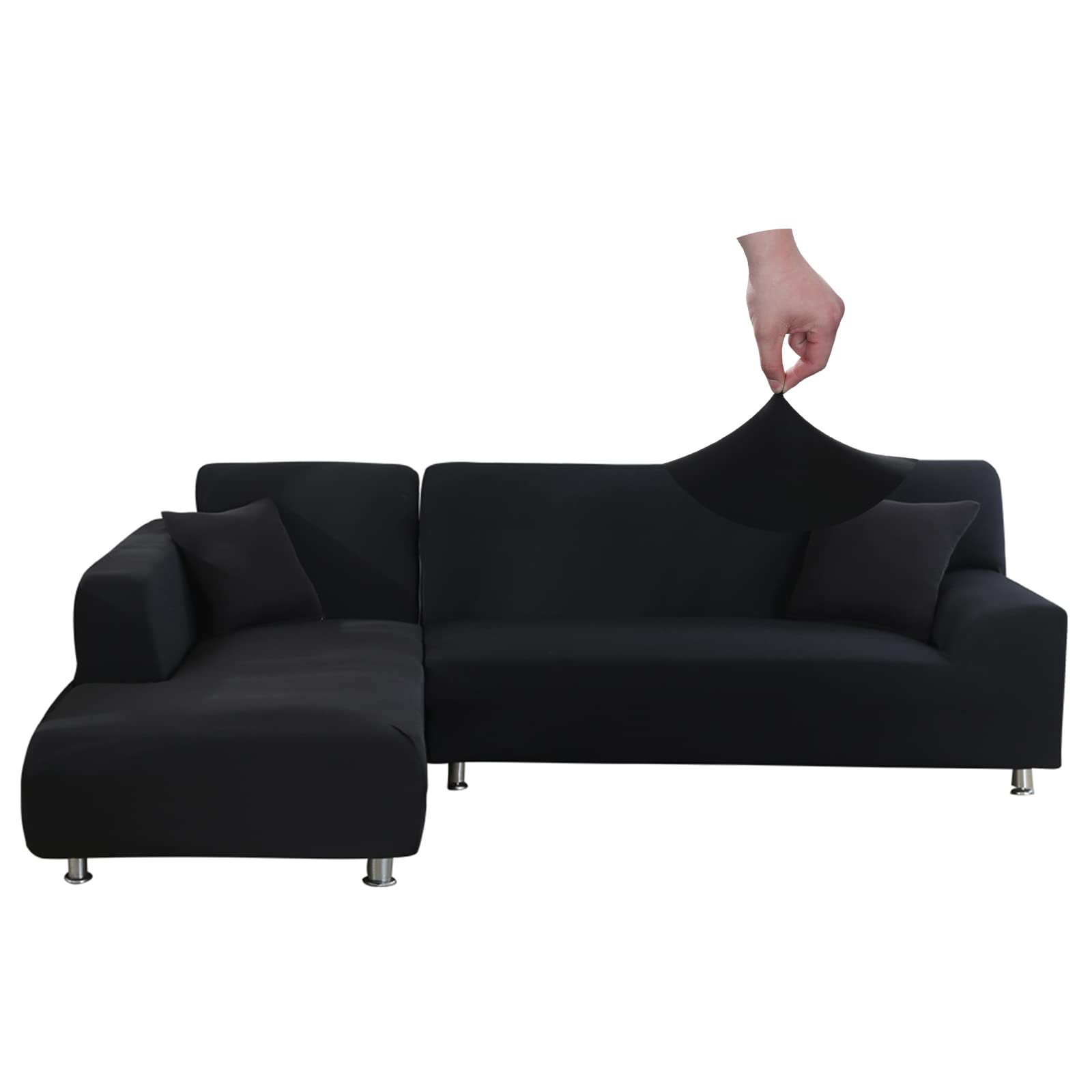 Jaotto Copridivano con Penisola Elasticizzato A Sinistra Destra, Fodere Copridivano Angolare Universale, Copridivano Antigraffio Gatto Chaise Longue Sofa Cover a Forma di L(3 Posti+3 Posti,Nero)
