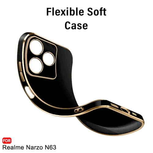 Image of TheGiftKart Luxurious Golden-Plated Back Cover Case for Realme C63 / Narzo N63 | Raised Lips for Camera & Screen Protection | Shockproof Design | Back Cover for Realme C63 / Narzo N63 (TPU, Black)