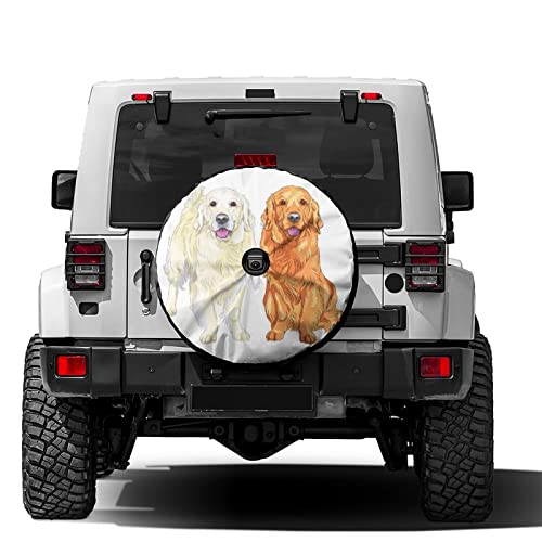 Image of Delerain Two Golden Retriever Spare Tire Cover with Backup Camera Hole for Jeep RV Trailer SUV Truck and Many Vehicle, Wheel Covers Sun Protector Waterproof (15 Inch for Diameter 27 inch-29 inch)