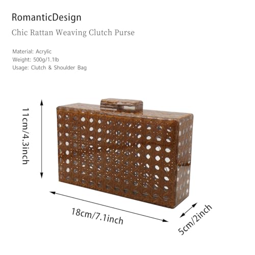 Image of RomanticDesign Women Acrylic Handbag Rattan Woven Pattern Square Box Crossbody Handbag Shoulder Bag Chain Purse