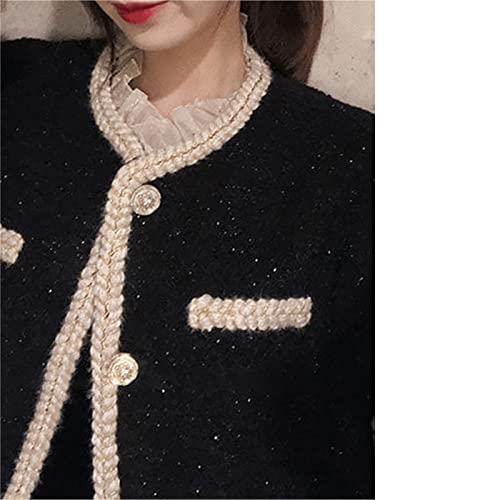 LIUDAINC Jaqueta de treino, elegante slim curto outono estilo caot renda pathchwork tweed jaquetas e