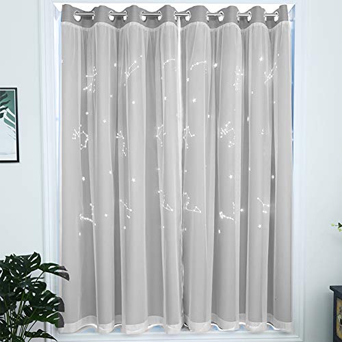 rUrEu Blackout Curtain,Double Layer/Lace/Star Curtain,Half Curtain,Girl Bedroom Curtains,Thermal Curtain,Children Room/Living Room/Balcony/Blackout Curtain,1Pcs/Gray/W120*H150Cm