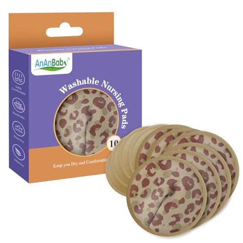 Nursing Pads Reusable Stay Dry Nursing Pads 10 PCS Washable Breastfeeding Pads with Wash Bag Absorbent Breast Pads for Breastfeeding 3D Shape for The Best Fit (Leopard)