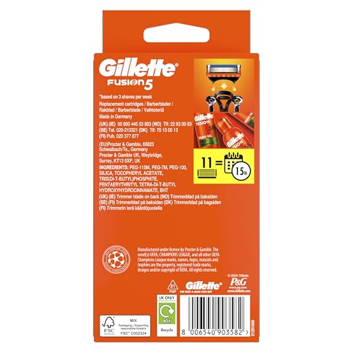Gillette Fusion5 Blades, Men's Shaving Refills Pack of 11, Precision Trimmer, Anti-Friction Razor