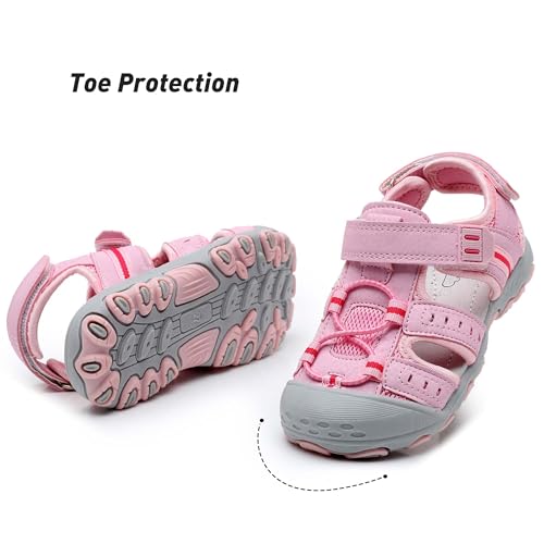 Image of Ahannie Toddler Sandals for Boys Girls Kids Closed Toe Outdoor Summer Shoes | Dual Hook-and-Loop, Adjustable Fit, Protective Wide Toe, Flexible Non-Slip Sole