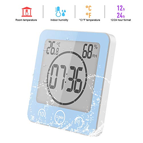 Sunsbell Shower Wall Clock Waterproof Digital Temperature Humidity Display With Suction Cup, Touch Screen Timer For Kitchen Bathroom (Blue) #TOP5