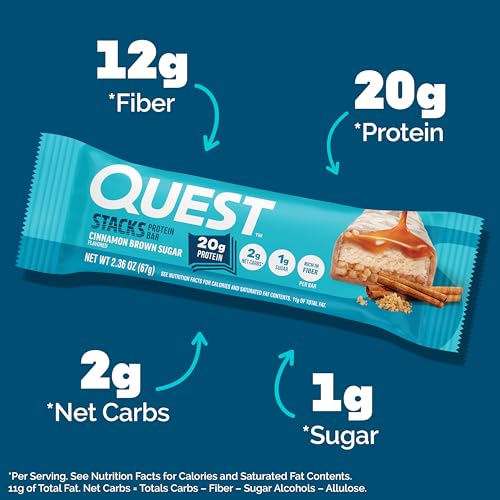 Image of Quest Nutrition Stacks Protein Bars, Cinnamon Brown Sugar, 4 Count | 20g Protein, 12g Fiber, 1g Sugar, Gluten Free, High Quality Protein, Chewy, Crispy, Soft and Crunchy, Individually Wrapped