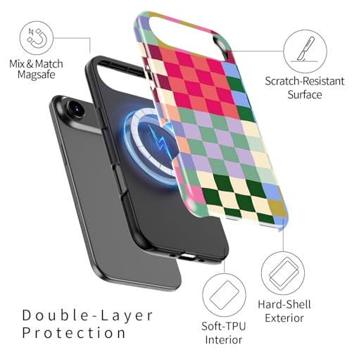 Image of Goodon for iPhone Air Case Cute - Wireless Charging Compatible - Dual-Layer Hard Shell + Silicone Cover - Protective Phone Case with Trendy Designs for Women - Patchwork Checkerboard