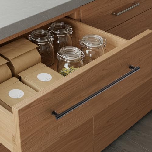 Image of Ravinte 20 Pack 12-3 /5 Inch Hole Center Solid Kitchen Cabinet Handles Matte Black Dresser Pulls Cabinet Drawer Pulls for Kitchen Cupboard Hardware