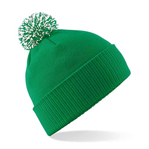 Beechfield Snowstar Beanie Hat - Warm & Stylish Winter Headwear Kelly Green/White