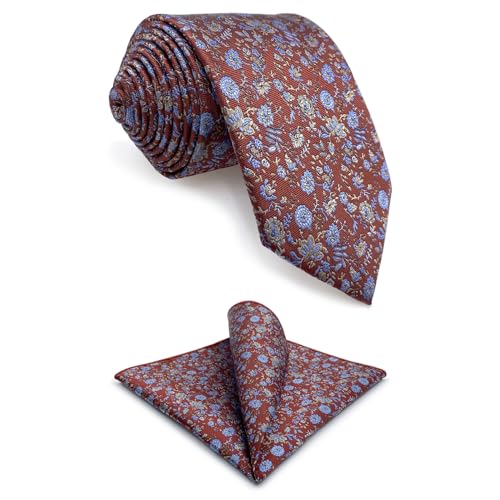 S&W SHLAX&WING Corbata para hombre rojo mediano bermellón azul floral conjunto de corbata con bolsillo cuadrado fiesta tamaño clásico 147cm×8cm