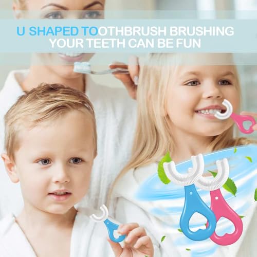 Image of UCRAVO Kids U-Shaped Toothbrush 360 Dental Cleaning for Toddlers 2+ Years - Soft Silicone Baby Training Toothbrush with Easy Grip Handle, Full Mouth Coverage, Gentle Gum Care (2 Pack,Multicolor)