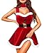 RSLOVE Weihnachts Dessous Damen Babydoll - Sexy Santa Kostüm Weihnachtskleid für Damen Nachtwäsche Nachthemd Rot M