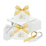 WODJR 25Pcs Eid Mubarak Candy Box Eid Mubarak Party Decorations Eids Party Favor Box Eids Moon Candy Boxes DIY Treat Paper Box with Ribbon Bow Islam Muslim Wedding Festival Favor Bag Cookie Boxes