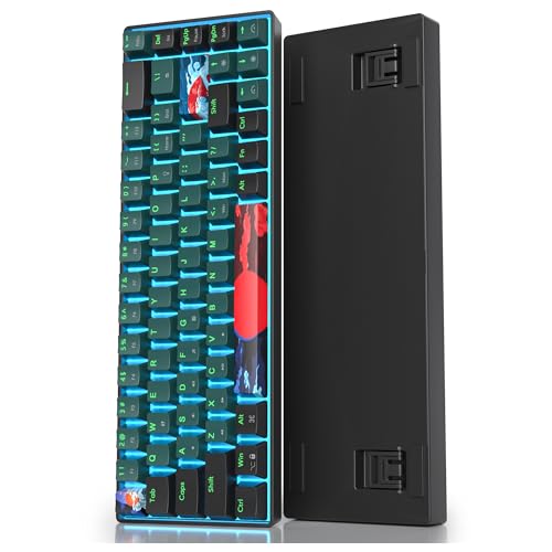 Image of 65 Percent Gaming Keyboard 68 Keys Mechanical Keyboard LED Backlit Ultra Compact Wired Keyboard with Red Switch for Windows Laptop Gamer(68 Sound Wave)