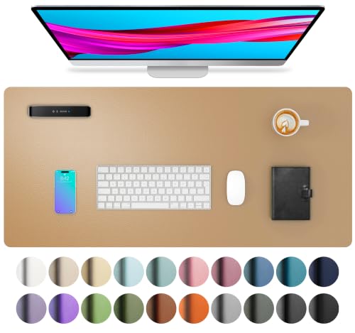 Image of Aothia Faux Leather Desk Mat for Keyboard & Mouse (Khaki, 31.5 inch x 15.7 inch) | Large desk mat for keyboard, mouse and laptop, creating a clean, organized workspace for work, study and everyday use