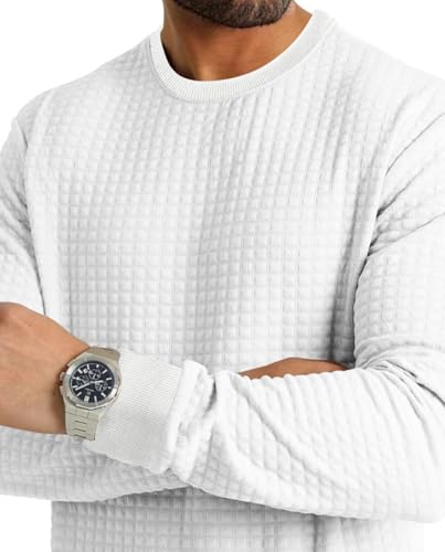 Men's Waffle Knit Crewneck Sweater - Textured Thermal Pullover with Ribbing Edge, Casual Long Sleeve​​3