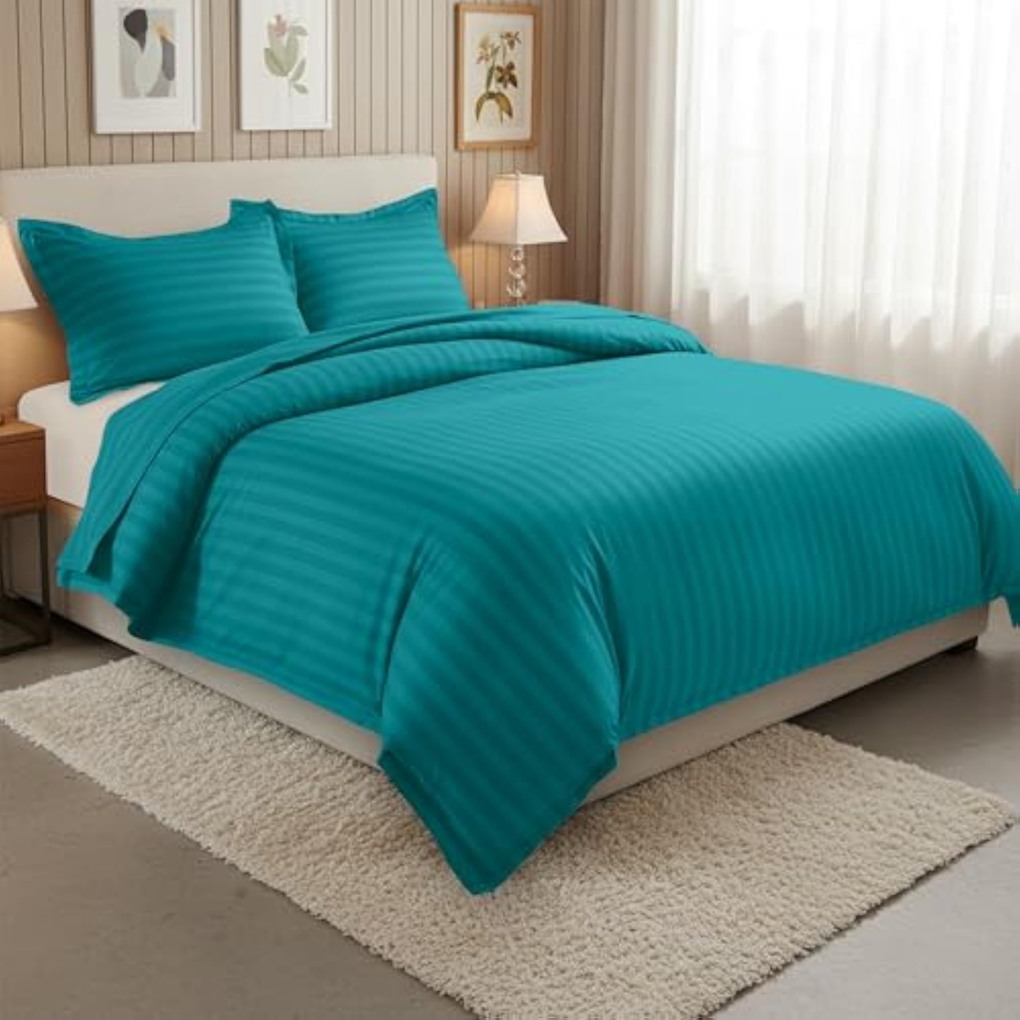 1500 Thread Count Egyptian Quality Stripe Duvet Cover Set, Turquoise