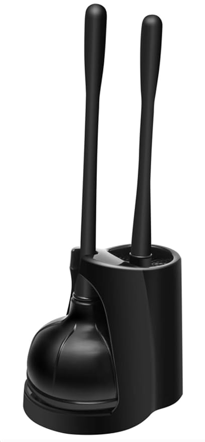 Klickpick Home Plastic Toilet Bowl Brush Cleaner and Plunger Combo Set Kit with Holder Caddy for Bathroom Storage Cleaning and Organization - Covered Lid Brush -Black