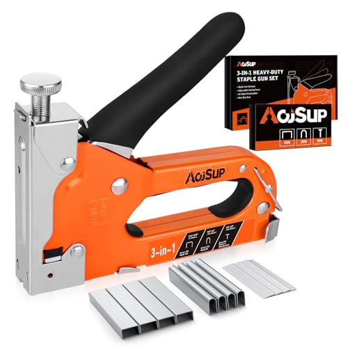 AojSup Grapadora Manual 3 en 1, Pistola Grapadora con 600 Grapas, Grapadora Tapicero/Grapadora Industrial - Ideal para Madera, Tapicería, Decoración, Carpintería, Muebles