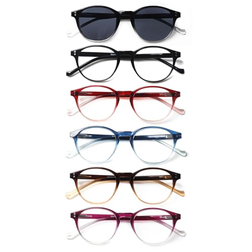 COJWIS 5 Pack Lesebrille Blaulichtfilter fur Damen Herren Federscharnier Brille Anti-Müdigkeit Blendfreie UV Lesehilfe (6 Pack Farbe, 1.00, multiplier_x)