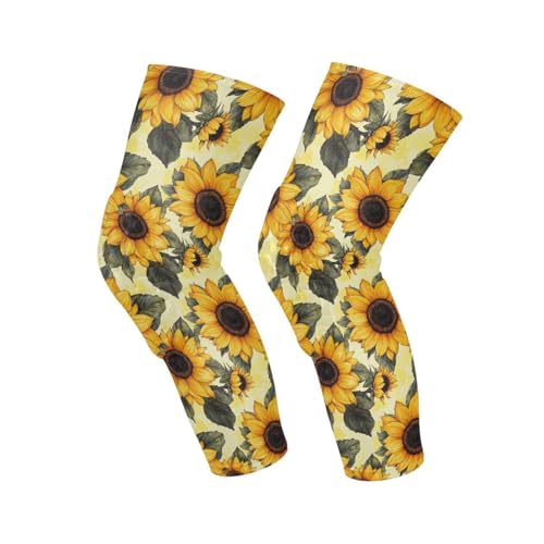 JUNZAN Yellow Sunflowers Beige Basketball Knee Pads for Youth Kids Wrestling Knee Pads with Sleeves Sport Kneepads for Volleyball Football