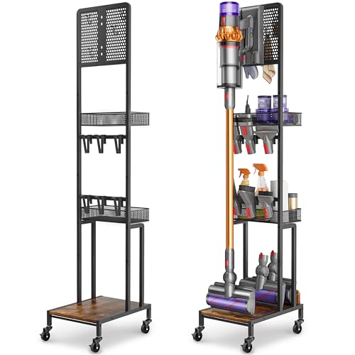 Vacuum Stand for Dyson V15 V12 V11 V10 V8 V7 V6 Gen5 Standing Dock with Accessory Holder Vacuum Attachments for Dyson Replacement Parts Floor Docking Station with Cordless Vacuum Storage Organizer