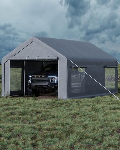 Image of 13x20 FT Carport,Heavy-Duty Carport with 4 Roll-Up Windows & Doors, Portable Garage 200g PE Tarp, Waterproof & UV Protected Outdoor Shelter for Car, Boat, Truck, Motorcycle