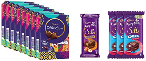 Image of Cadbury Celebrations Assorted Chocolate Gift Pack, 62.2 g- Pack of 8 & Dairy Milk Silk Oreo Red Velvet, 130g - Pack of 3 & Bosch Tablet for Dishwasher - 20 g (Pack of 35)