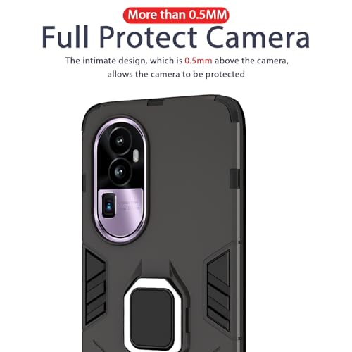 Image of Pikkme Oppo Reno 10 Pro Plus 5G Back Cover | D5 Tough Armor Bumper | 360 Protection Case | Ring Holder Stand Case for Oppo Reno 10 Pro Plus 5G (Black)
